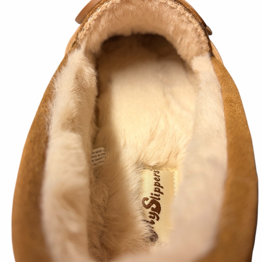MY SLIPPERS new Men's Tan Suede Faux Fur Slip-On Leather Loafers - US11 WIDE - Picture 9 of 15